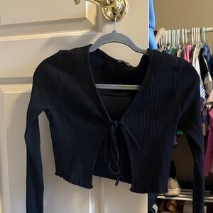 SHEIN Black Ribbed Tie-Front Cardigan